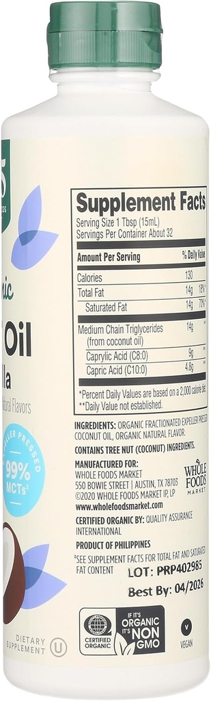 365 by Whole Foods Market, Organic Vanilla MCT Oil, 16 Fl Oz 6