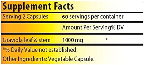 Pure Graviola Annona Muricata, 1000 mg Serving, 120 Vegetable Capsules 3