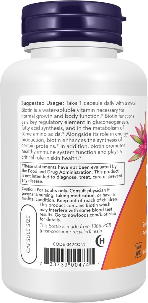 NOW Foods by Now Biotin Energy Production 5000 mcg- 120 Vcaps 3