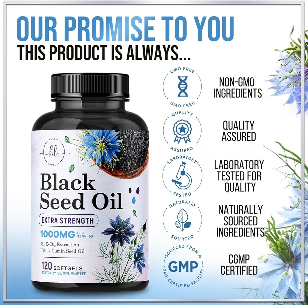 Black Seed Oil Softgels 1000mg - Premium Nigella Sativa Blackseed, Pure Natural Black Cumin Seed Oil & Antioxidant for Skin & Immune Support - Non GMO, Bottled in USA Supplement - 120 Softgels 5