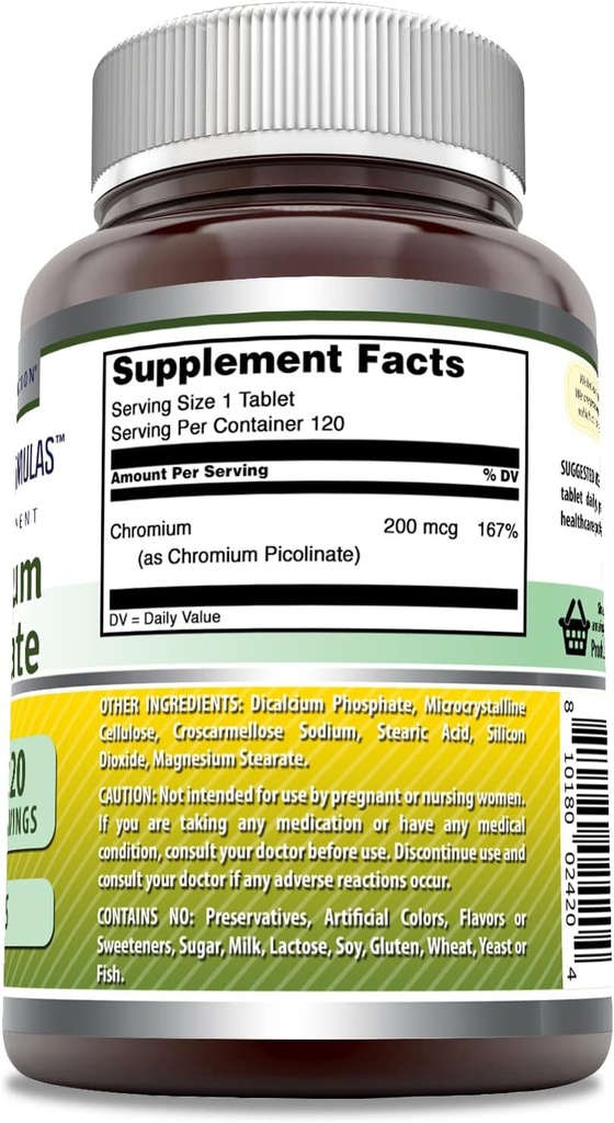 Amazing Formulas Chromium Picolinate Supplement | 200 Mcg Per Serving | Tablets | Non-GMO | Gluten Free | Made in USA (120 Count) 3