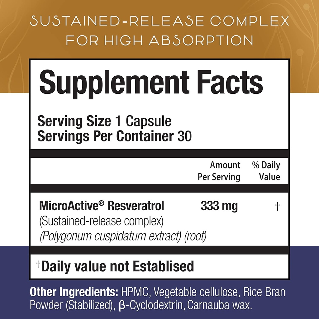 Advanced Trans Resveratrol Capsules with 12-Hour Sustained Release for Up to 250% Better Bioavailability - NAD Resveratrol Supplement with Micronized Resveratrol 3