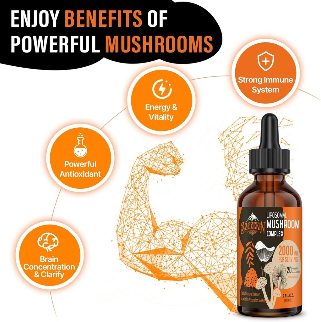 Liposomal Mushroom Complex Drops 2000 MG - 20 Organic Mushroom Extracts - Advanced Liquid Formula for Immunity, Cognitive and Memory - Lions Mane Supplement, Reishi, Cordyceps, Chaga, 90 Servings 6