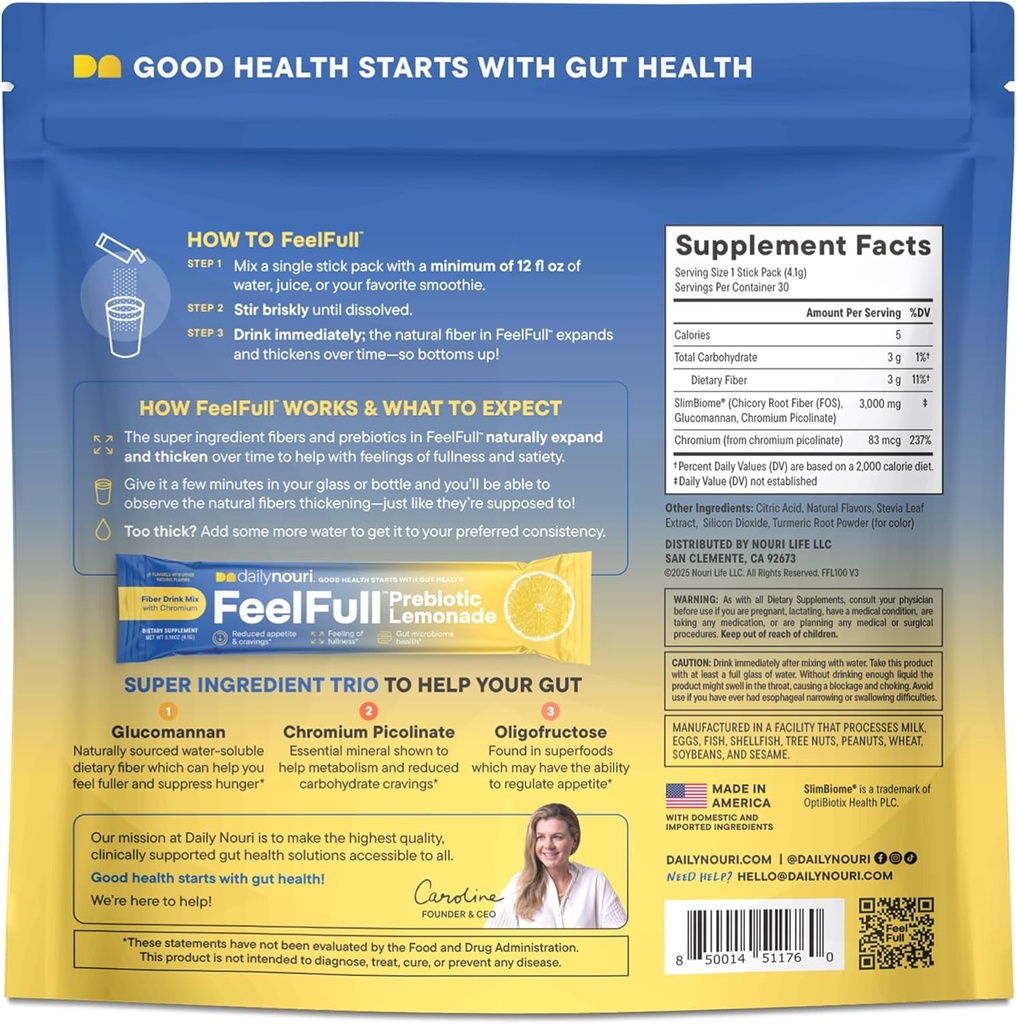 Daily Nouri FeelFull Prebiotic Fiber Drink Mix | Supports Natural Fullness, Appetite & Cravings Control, Gut & Metabolic Health | Oligofructose, Glucomannan & Chromium | 30 Stick Packs 3
