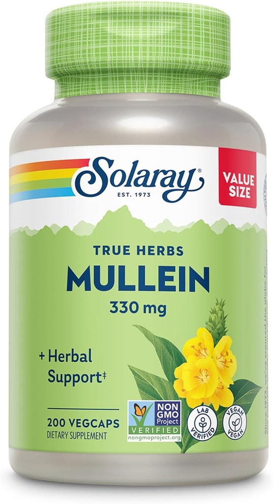 Solaray Mullein Leaf 330 mg - Soothing Herbal Support - Mullein Capsules Traditionally Used to Support Health and Wellness - Vegan, Non-GMO, Lab Verified, 60-Day Guarantee, 200 Servings, 200 VegCaps 2