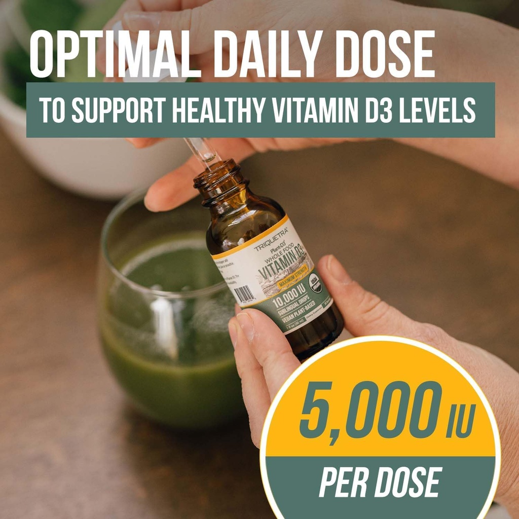 Plant-D3 Organic Vitamin D3 5000 IU - Vegan, Max Strength Sublingual Liquid D3 Drops - 200% Higher Absorption - 100% Plant-Based Cholecalciferol Form - Adjustable Dosing for All Ages (1oz Liquid) 4