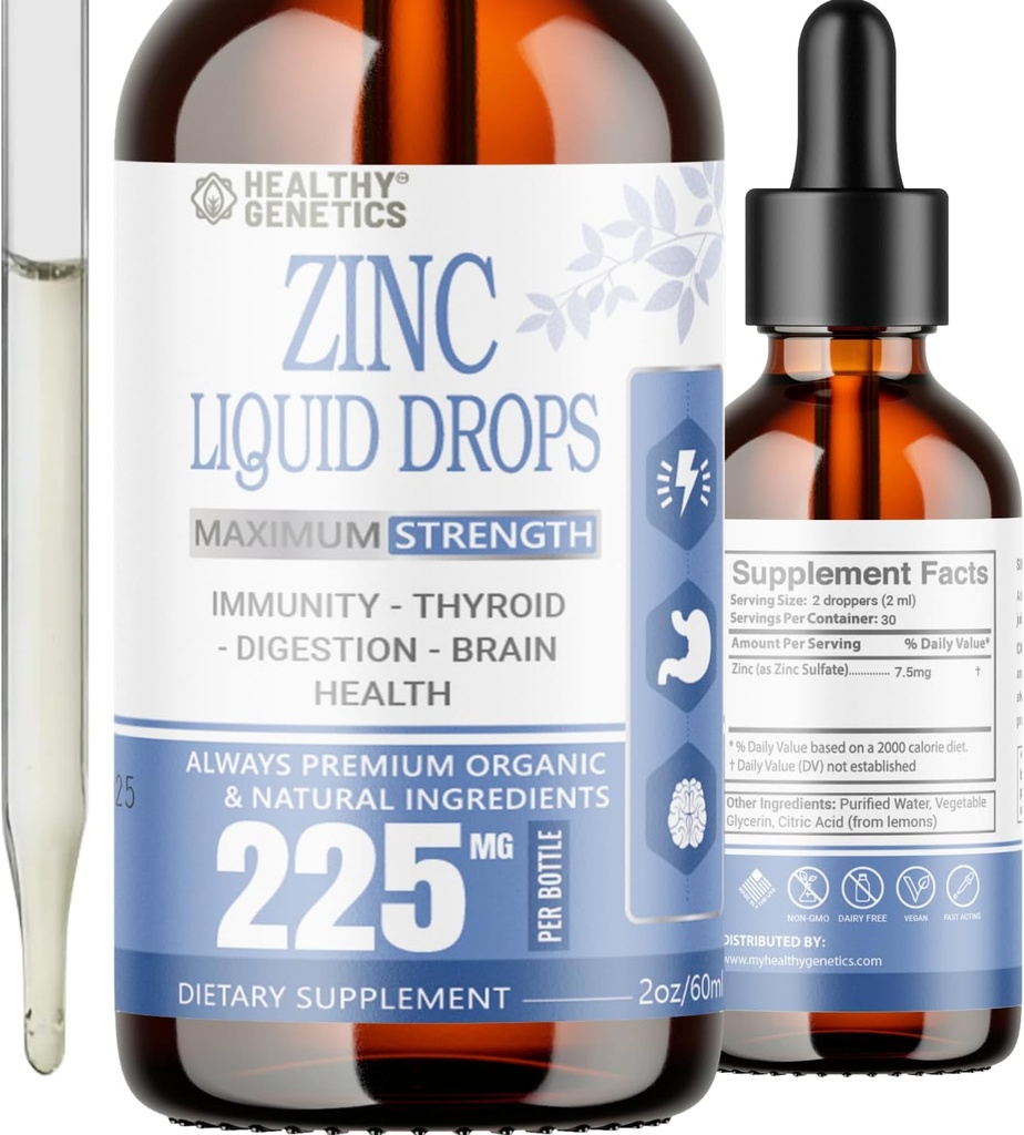 Liquid Zinc Drops for Kids, Men and Women | Organic Ionic Zinc Sulfate | Immunity, Mood, Brain Thyroid | 30 Day Supply| 2 Oz 2