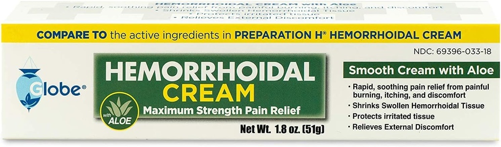 Globe Hemorrhoidal Cream, Phenylephrine HCl, Pramoxine with Aloe, Relief from Burning, Itching and Discomfort of Hemorrhoids, 1.8 Ounces 2