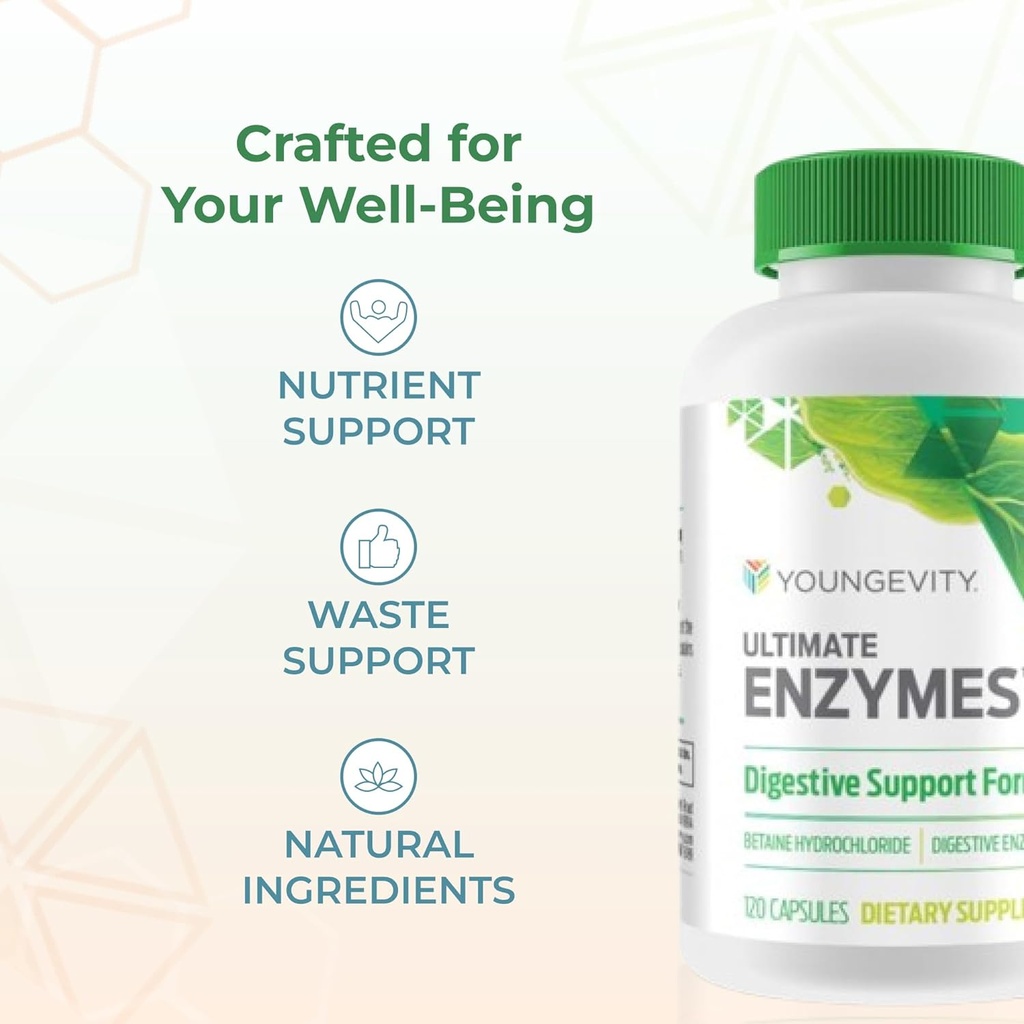Youngevity Ultimate Enzymes® - Multi Enzymes for Digestion, Gas & Bloating Relief - Betaine HCl, Ox Bile, Pancreatine 10X, Papain 6M, Pepsin 1:3000 (120 Capsules) 6