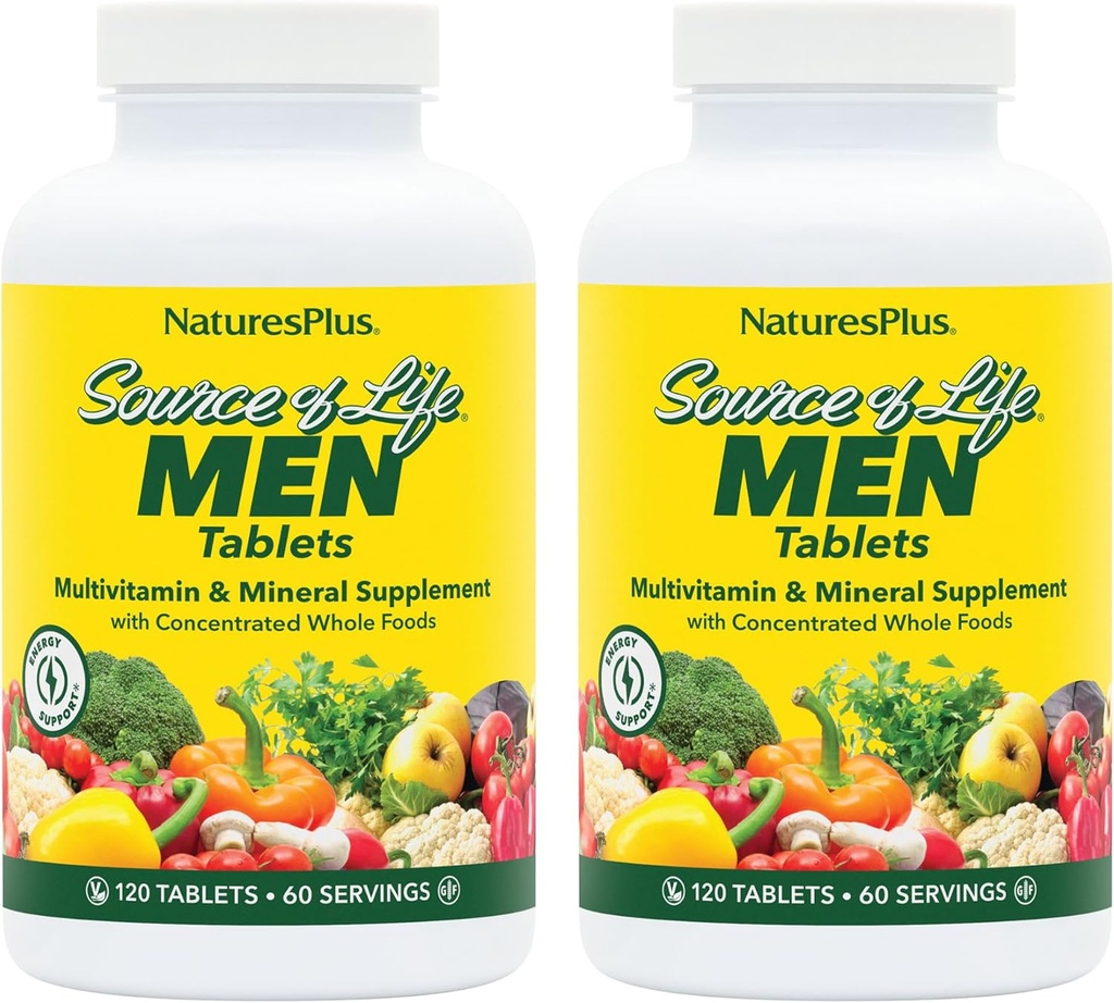 NaturesPlus Source of Life Men - 120 Tablets, Pack of 2 - Iron-Free Multi-Vitamin & Mineral Supplement - with Saw Palmetto, Lycopene & Lutein - Gluten Free, Vegetarian - 120 Total Servings 2