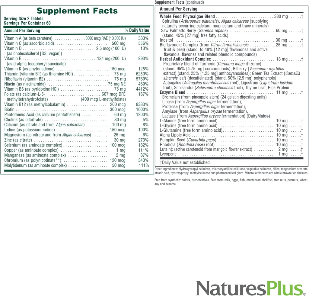 NaturesPlus Source of Life Men - 120 Tablets, Pack of 2 - Iron-Free Multi-Vitamin & Mineral Supplement - with Saw Palmetto, Lycopene & Lutein - Gluten Free, Vegetarian - 120 Total Servings 6