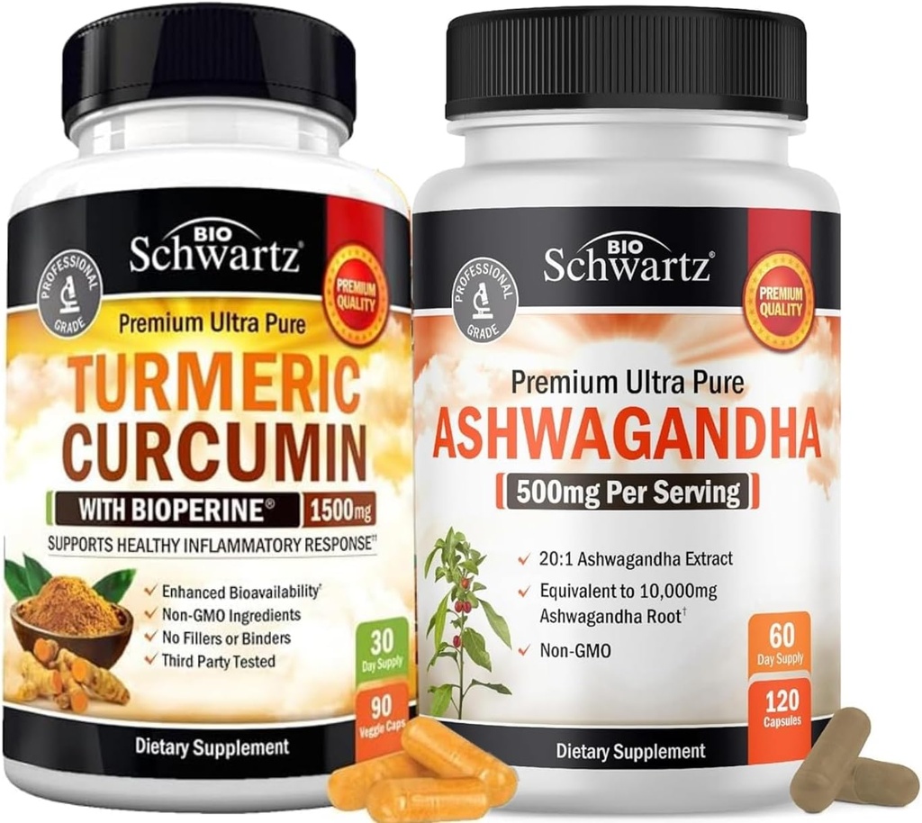 Extra Strength Ashwagandha Capsules (2 Month Supply) Plus Turmeric Curcumin with Black Pepper Extract 1500mg Complex (Trial Size) 2