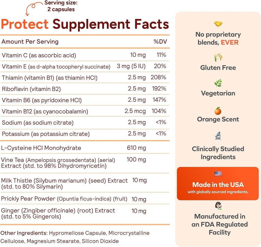 Cheers Protect | Daily Liver Supplement for Drinkers with L-Cysteine + DHM | Increase Glutathione Levels | 90 Doses | Cysteine, Dihydromyricetin, Milk Thistle, Prickly Pear, B-Vitamins, Ginger 6