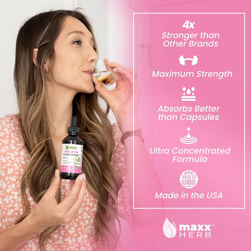 Maxx Herb Valerian Root Extract - Max Strength, Liquid Valerian Root Absorbs Better Than Capsules, for Relaxation and Restful Sleep, Alcohol-Free - 4 Oz Bottle (60 Servings) 3