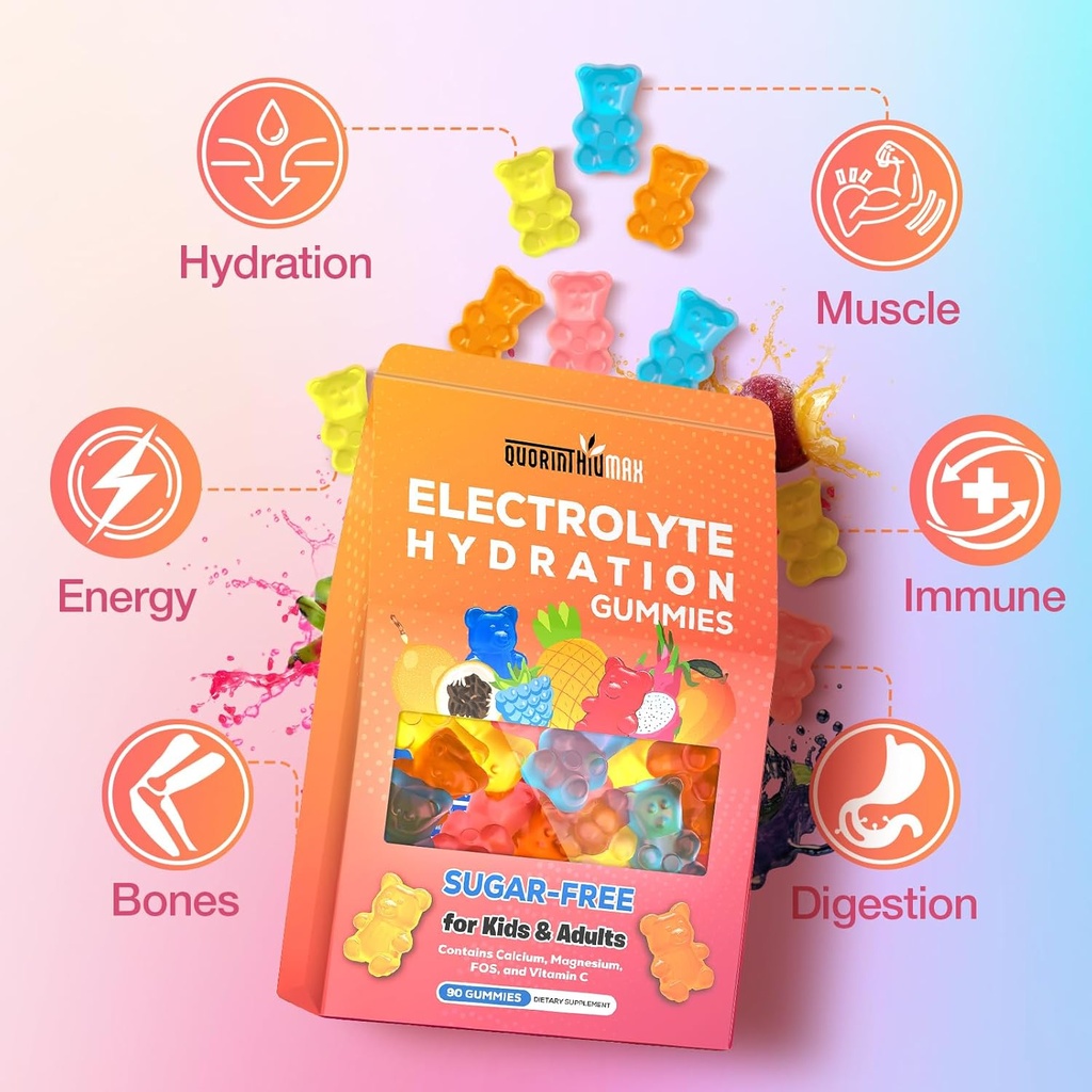 Electrolyte Gummies Sugar Free | Electrolyte Hydration Energy Gummies for Running & Sports - Energy Chews with Calcium & Vitamin C for Kids & Adults, Multiple Mixed Flavors, Gluten-Free, 90 Count 5