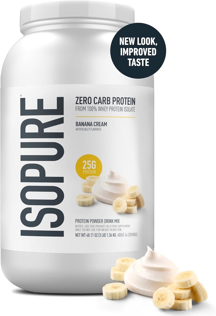 Isopure Zero Carb 100% Pure Whey Isolate Protein Powder, Lactose Free, Gluten Free, With Vitamins, Banana Cream, 25g Protein Per Serving, 3 Lbs, 44 Servings (Packaging May Vary) 3