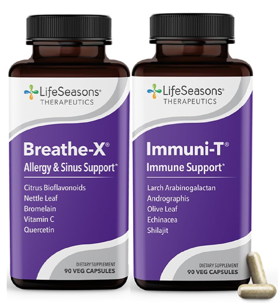 LifeSeasons Breathe-X with Immuni-T - Allergy & Sinus Relief Supplement - Supports Sinuses & Nasal Discomfort - Non-Drowsy & Fast-Acting - 180 Capsules 2