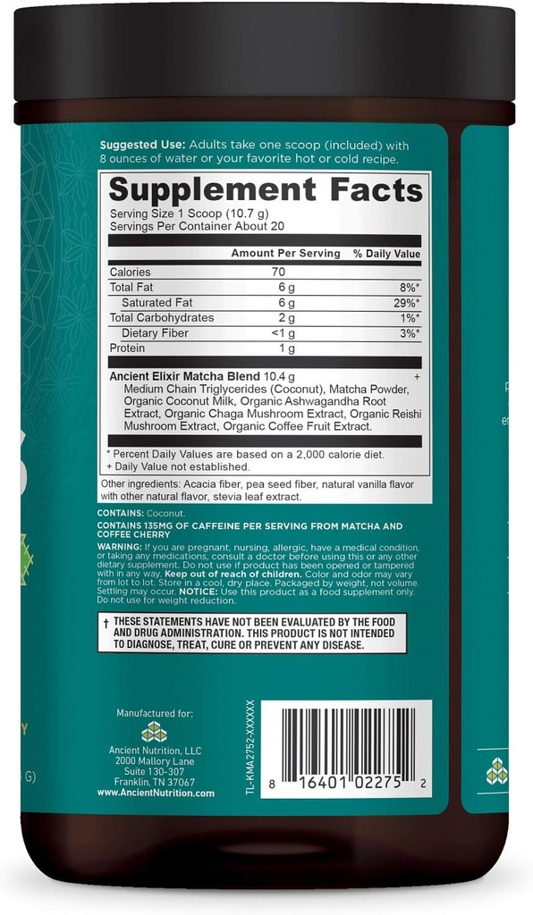 Ancient Nutrition Keto Drink Mix, Keto Cocoa, Instant Superfoods Drink Mix, Caffeine Free Energy Booster, Reduces Fatigue, Gluten Free, Paleo and Keto Friendly, 20 Servings 6