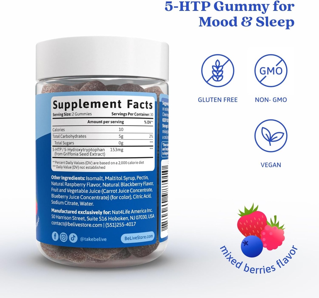 BeLive 5-HTP Gummies – 2 Pack - 120 Ct I 5HTP Calming Gummies for Heightened Focus, Relaxation & Rest for Adults | Vegan - Mixed Berries Flavor 3