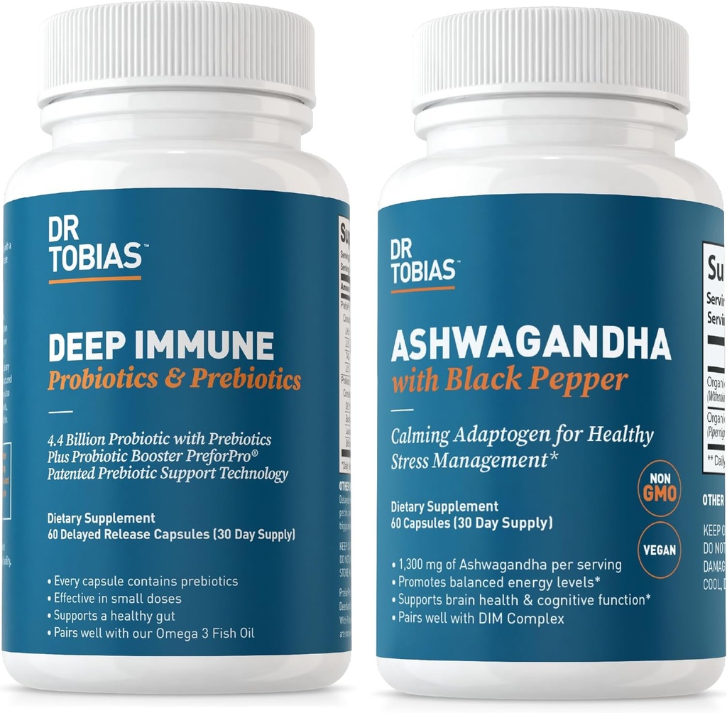 Dr. Tobias Deep Immune Probiotics & Prebiotics and Ashwagandha Capsules, Supports Digestion, Energy & Immune Health, Non-GMO 2