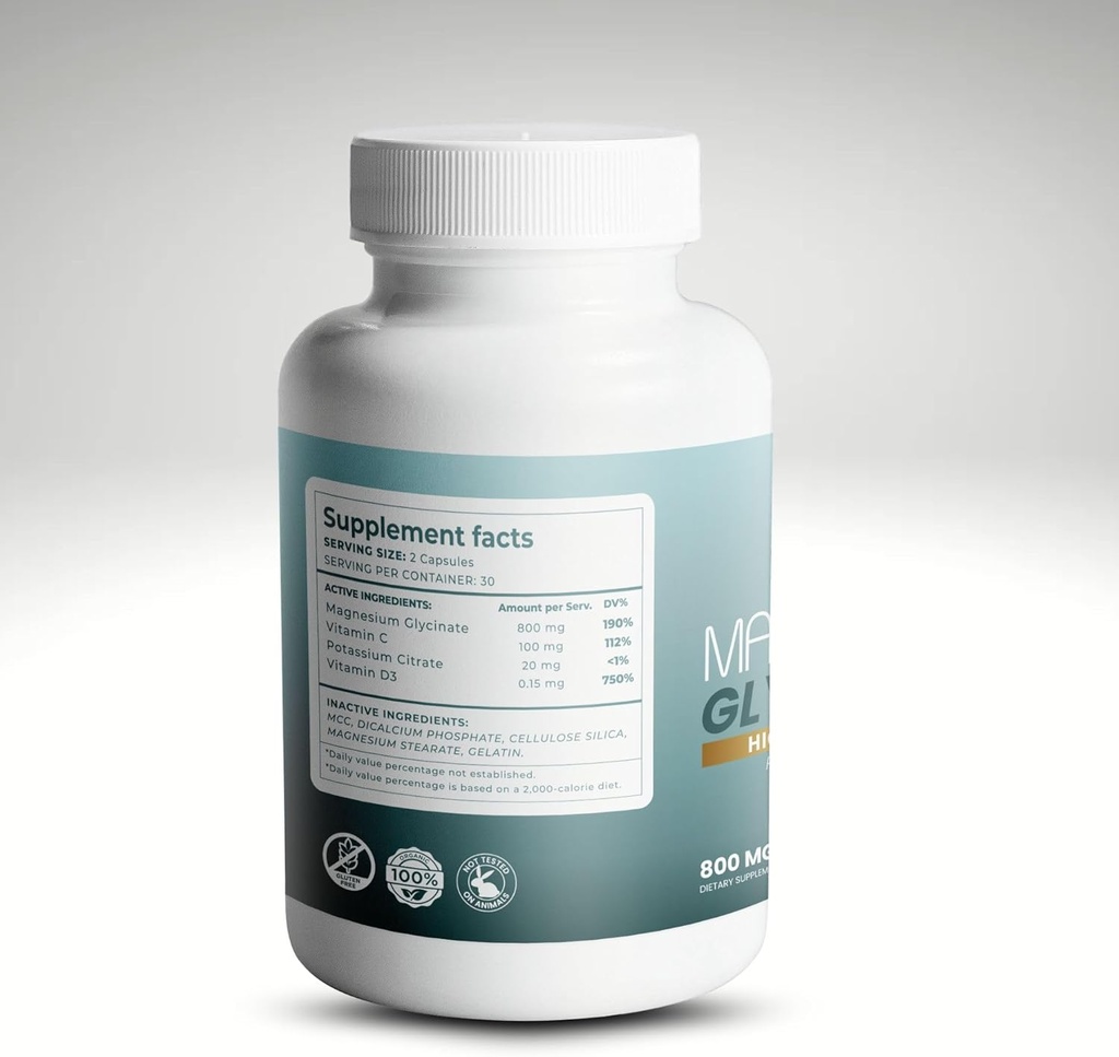 Magnesium Glycinate 800mg/High Absorption – Supports Wellness/Sleep/Muscle Function/Heart Health/Stress Relief 3
