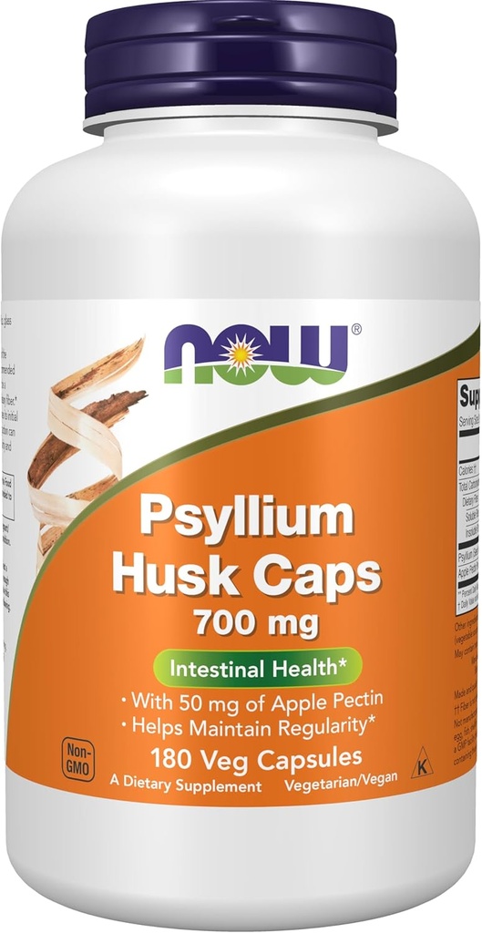 NOW Foods Supplements, Psyllium Husk Caps 700 mg with 50 mg of Apple Pectin, Intestinal Health*, 180 Veg Capsules 2