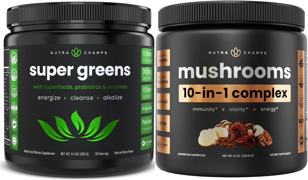 NutraChamps Super Greens & Super Mushrooms: Ultimate Brain, Gut & Body Boost 2