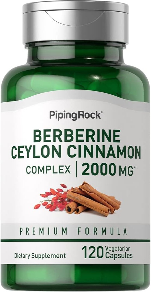 Piping Rock Berberine with Ceylon Cinnamon Supplement | 2000 mg | 120 Capsules | Vegetarian Complex | Non-GMO, Gluten Free 2