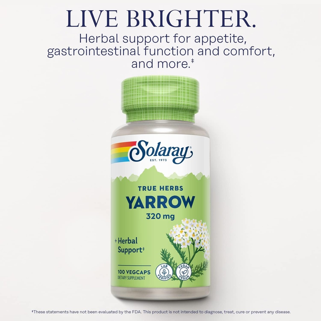 SOLARAY True Herbs Yarrow 320mg, Whole Aerial - Yarrow Herbal Supplements for Wellness Support - Non-GMO, Vegan, Gluten Free, Lab Verified, 60-Day Money Back Guarantee - 100 Servings, 100 VegCaps 4