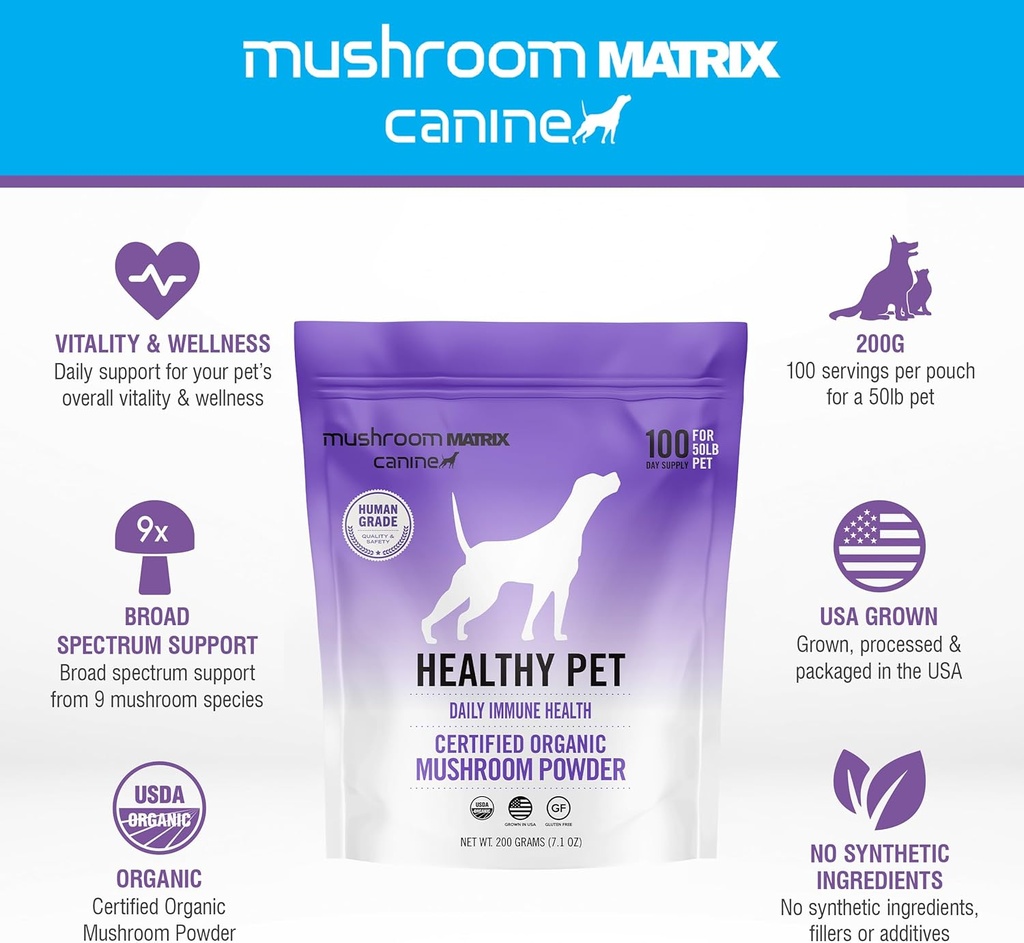 Om Mushroom Matrix Healthy Pet Mushroom Supplement, Supports Daily Functional Immune Support for Dogs & Cats, 200 Grams, 7.1 oz 4