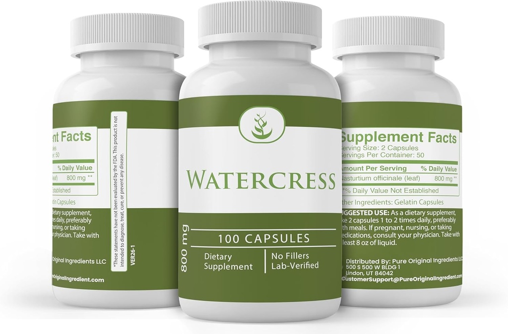 Pure Original Ingredients Watercress, (100 Capsules) Always Pure, No Additives Or Fillers, Lab Verified 5