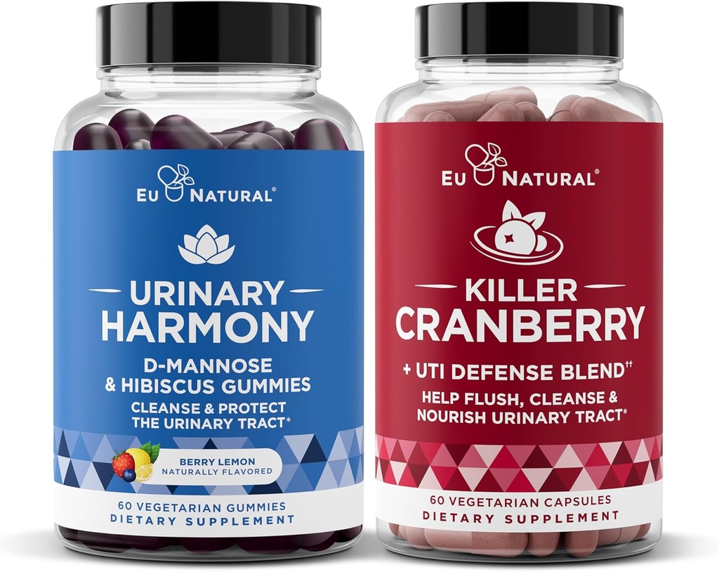 Urinary Tract Supplement Duo, Killer Cranberry Capsules & Urinary Harmony Gummies - UT Defense blends, D-mannose & Hibiscus + Cranberry, Pine Bark, Propolis & Vitamin D, Clinical Strength Ingredients 2