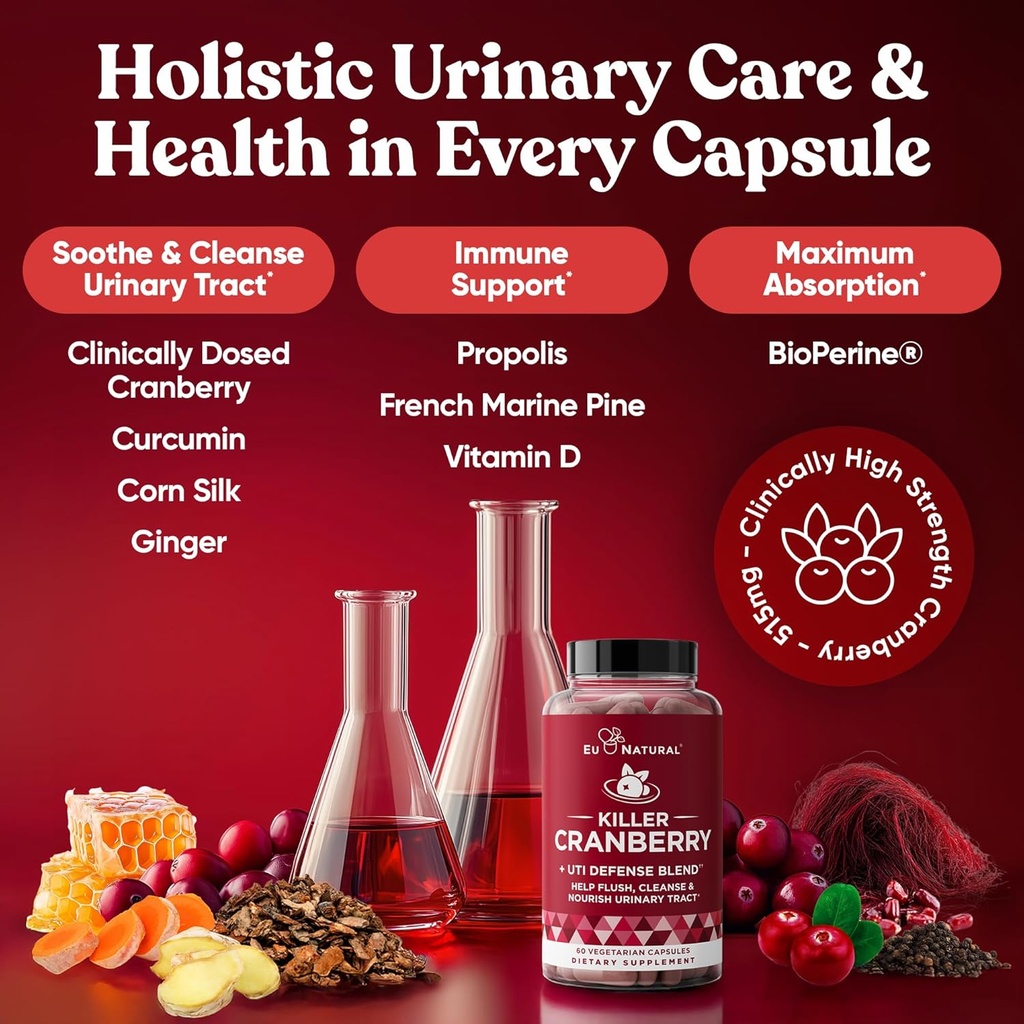 Urinary Tract Supplement Duo, Killer Cranberry Capsules & Urinary Harmony Gummies - UT Defense blends, D-mannose & Hibiscus + Cranberry, Pine Bark, Propolis & Vitamin D, Clinical Strength Ingredients 4