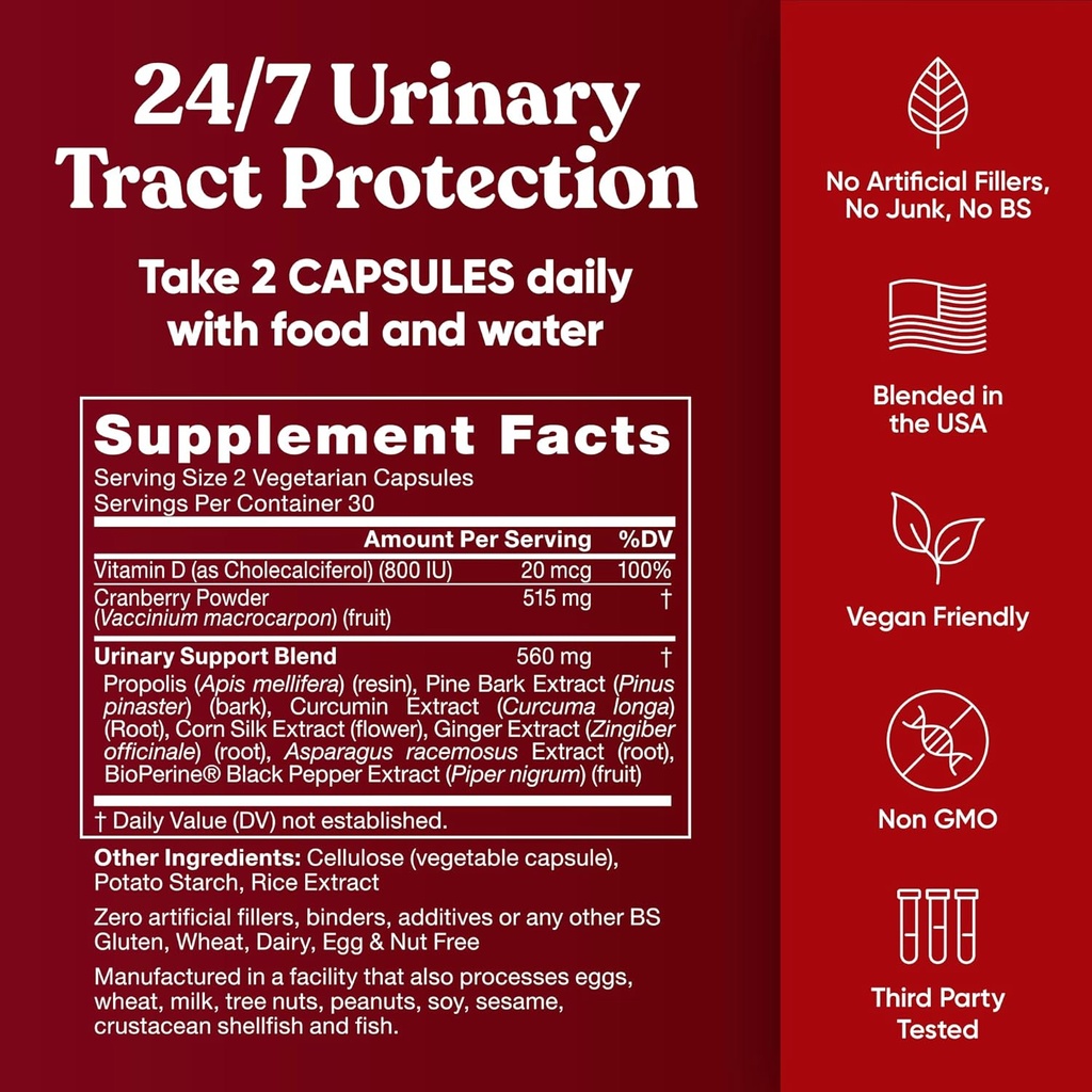 Urinary Tract Supplement Duo, Killer Cranberry Capsules & Urinary Harmony Gummies - UT Defense blends, D-mannose & Hibiscus + Cranberry, Pine Bark, Propolis & Vitamin D, Clinical Strength Ingredients 6