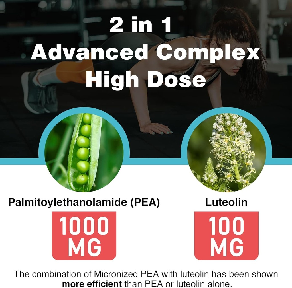 Liposomal Palmitoylethanolamide 1000 mg + Luteolin 100 mg, Micronized Pea 99% Highly Purified - Enhanced Absorption and Bioavailability, 240 Softgels 5