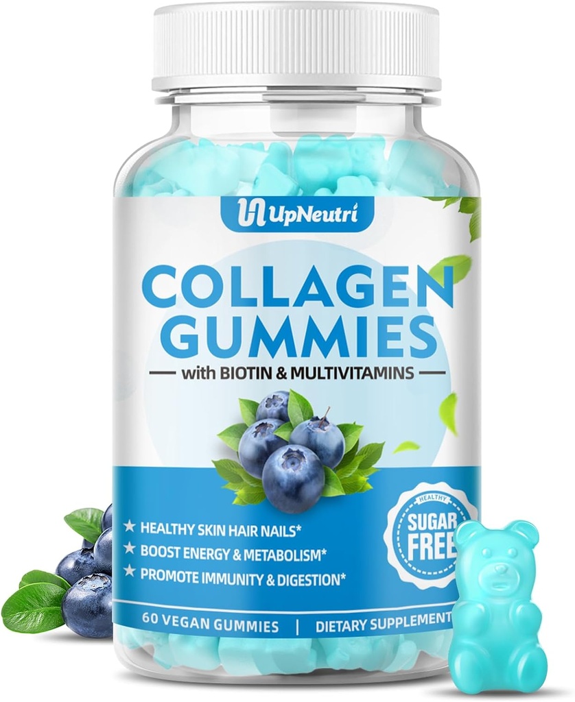 Sugar Free Collagen Peptides Gummies for Women Men, 1500mg Collagen Types I,II,III,V,X, Plus 5000mcg Biotin & Multi Vitamins for Healthy Skin Hair Nails, Immune Digestion Bone Support 2