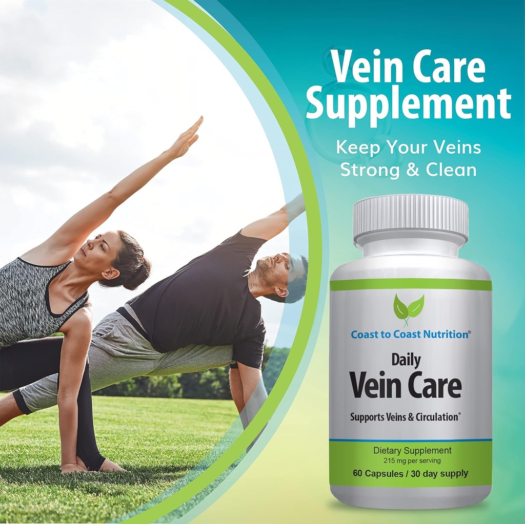 Daily Vein Care Supplement Capsules — Circulation Formula with a Natural Blend of Calcium, Vitamin D3, Vitamin K2 Plus BioPerine for Max Absorption Vein Formula — 60 Capsules 4