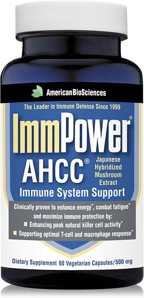 American BioSciences ImmPower AHCC Herbal Mushroom Supplement, 500mg per Capsule for Immune Support, Maintains Natural Killer Cell Activity, Pack of 1, 60 Veggie Capsules 2