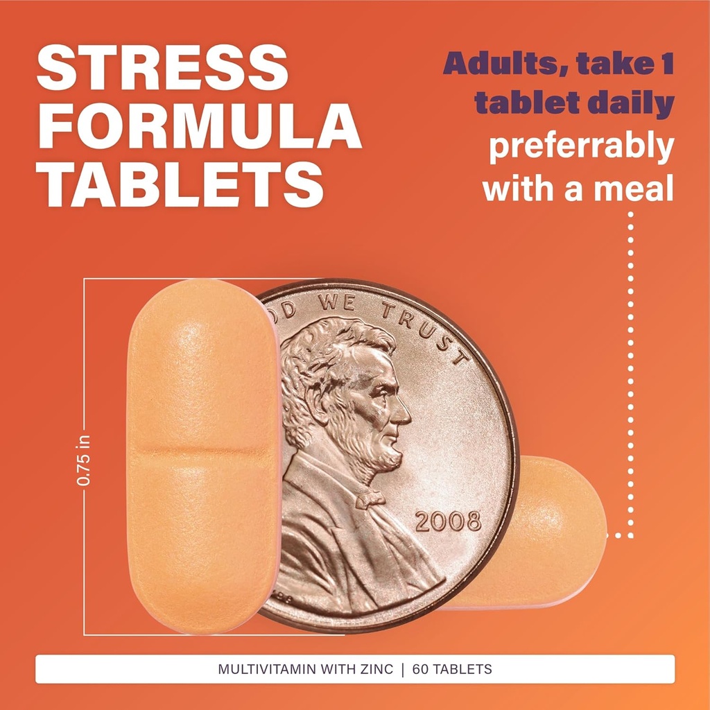 Rugby Multivitamin with Zinc Stress Formula - Dietary Supplement - 60 Tablets (1 Pack) 4