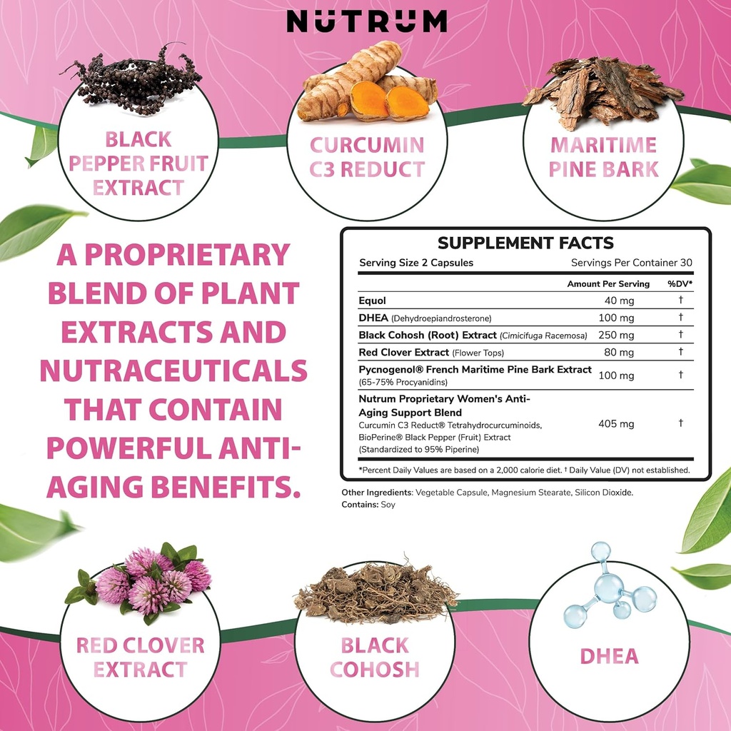 Estrolife Anti-Aging Support for Women by Nutrum, Vegan Supplement for Long Lasting Female Hormonal Balance, Ovarian Function, Skin Hydration, Elasticity and Firmness, Menopause Relief, 60 Capsules 4