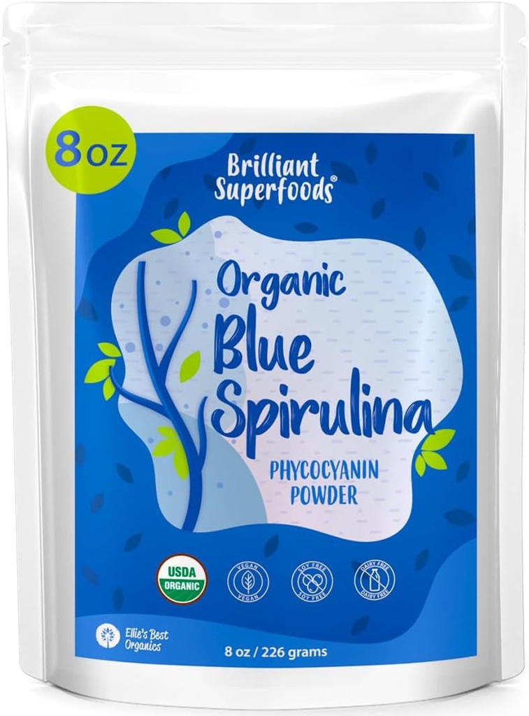 Organic Blue Spirulina Powder - 8oz - Odorless - from Blue Green Algae - Vegan, Non GMO, Gluten-Free, Dairy-Free - USDA Certified Natural Blue Coloring for Smoothies & Protein Drinks 2