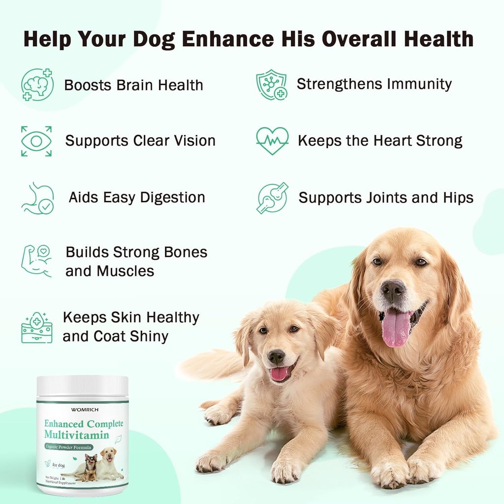 Dog Vitamins and Supplements Probiotics Powder 1LB - Enhanced Complete Multivitamin for Dogs Homemade Dog Food Supplement Supports Immune, Skin & Coat, Digestion with Vitamins, Omega-3, Probiotics 3