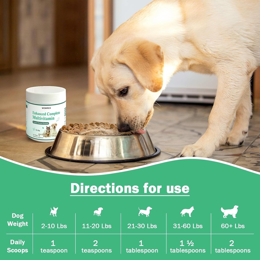 Dog Vitamins and Supplements Probiotics Powder 1LB - Enhanced Complete Multivitamin for Dogs Homemade Dog Food Supplement Supports Immune, Skin & Coat, Digestion with Vitamins, Omega-3, Probiotics 5