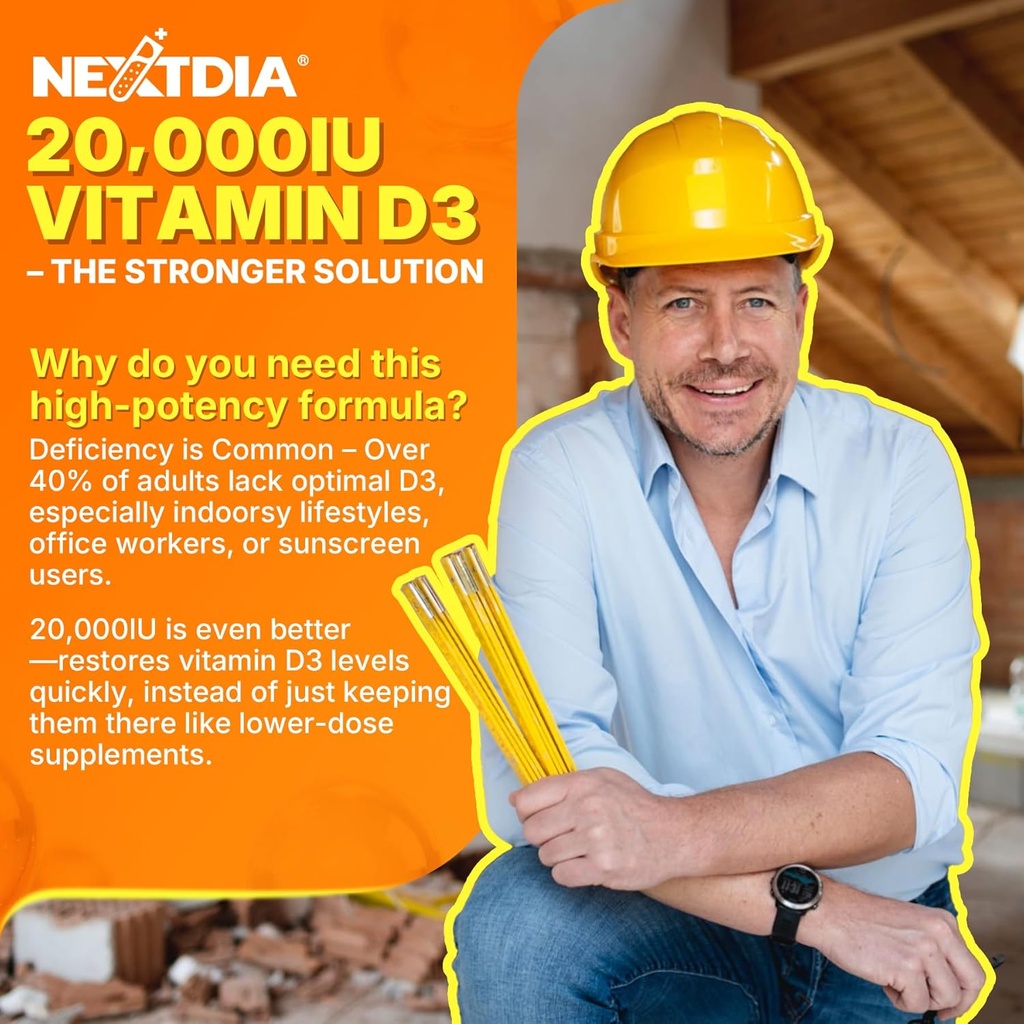 Vitamin D3 20,000 IU + Vitamin K2( MK7 )200mcg - Optimal Vitamin D3 & K2 Softgel - Strong Bones & Muscle, Calcium Absorption & Immune Support, Helping Vitamin D Deficiencies, Easy to Swallow, Non GMO 6