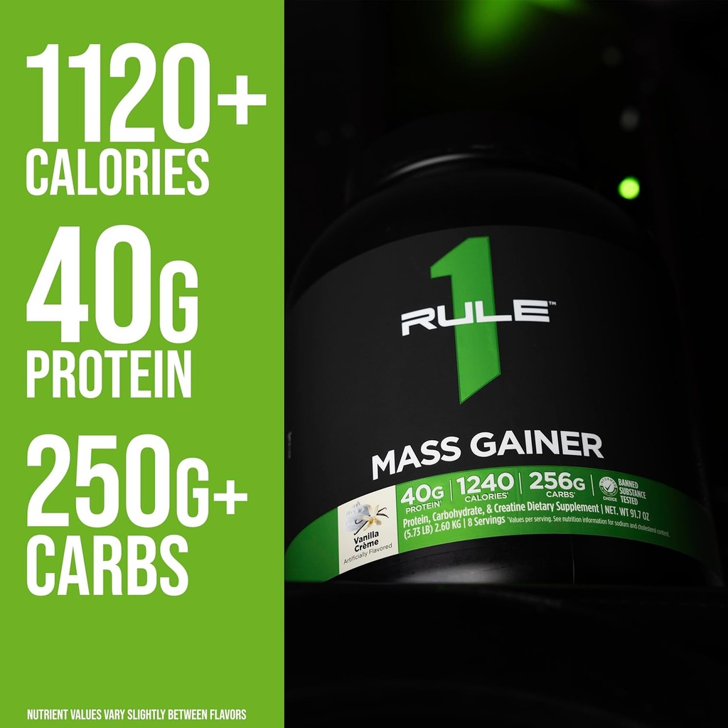 Rule 1 Mass Gainer - High-Calorie Weight Gain Formula with 1,220+ Calories, 250g+ Complex Carb Blend, 40g All-Whey Protein Per Serving (8 Servings, Strawberries & Crème) 6