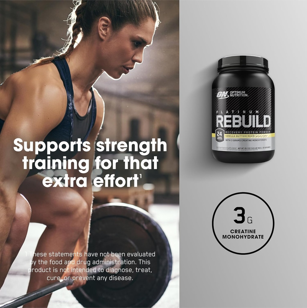 Optimum Nutrition Platinum Rebuild, Premium Platinum Blend Protein Powder with Creatine, Vanilla Buttercream, 20 Servings 6