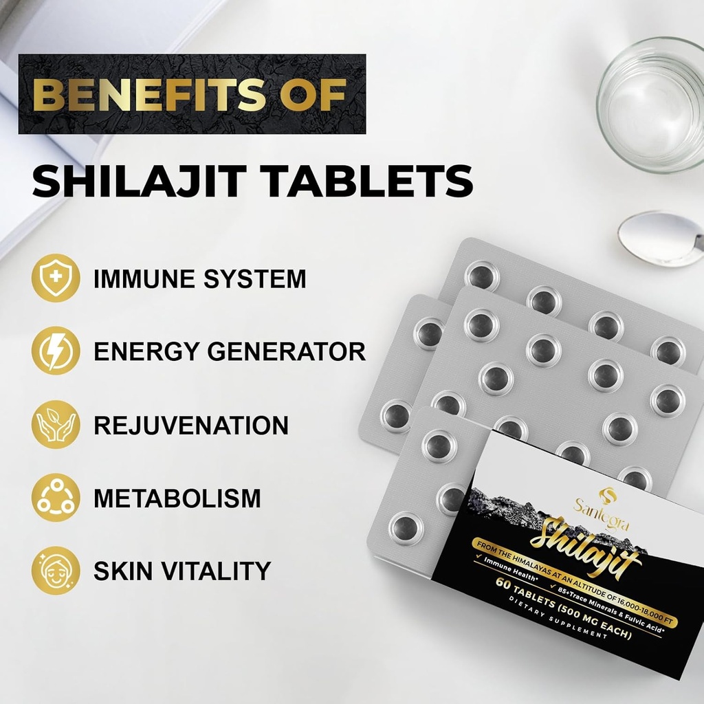 30,000 MG Shilajit Tablets, 100% Shilajit Pure Tablets for Women & Men, Himalayan Organic, Fulvic Acid & 85+ Trace Minerals, Resin Supplement for Energy and Immune System, 120 Counts 6