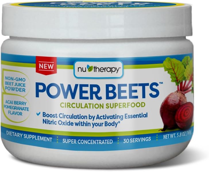 Nu-Therapy Power Beets - Super Concentrated Circulation Superfood - Dietary Supplement – Delicious Acai Berry Pomegranate Flavor – Non-GMO Beet Juice Powder - 30 Servings, red, 5.8 Ounce (Pack of 1) 2