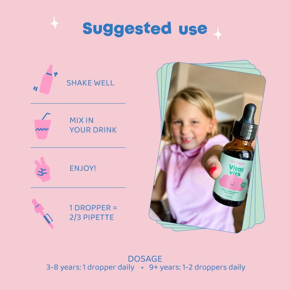 JoySpring Vitamin D Drops for Toddlers to Support Growth and Daily Multivitamin with Burdock Root & Elderberry for Kids Immune Booster 6