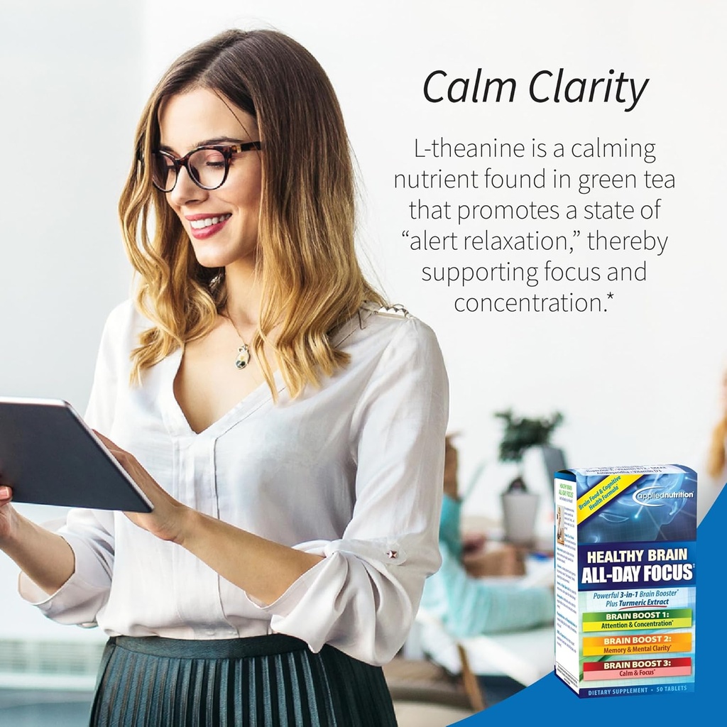 Applied Nutrition Healthy Brain All-Day Focus - 50 Tablets, Pack of 2 - Powerful 3-in-1 Brain Booster with Turmeric Extract - 50 Total Servings 5